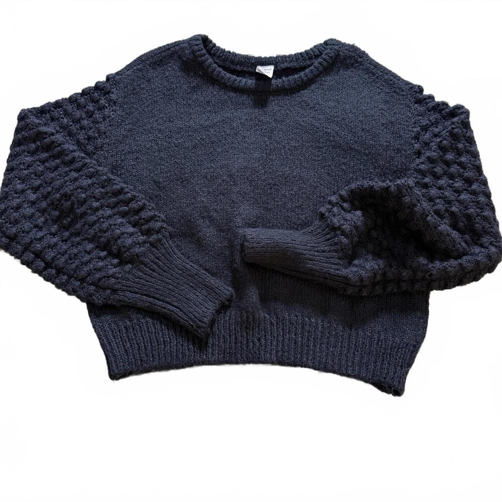 MELROSE AND MARKET Black popcorn sleeve crop crew sweater SZ S. NWT Cabincore